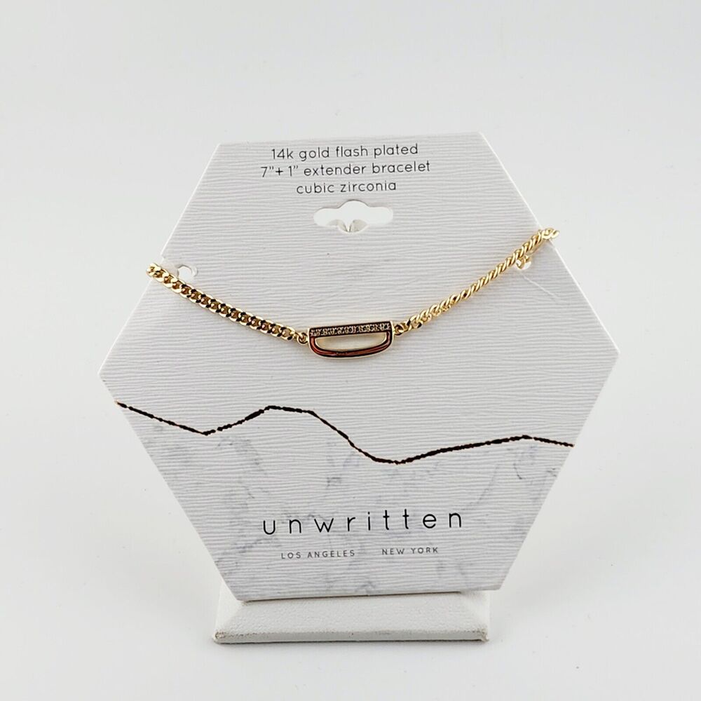Unwritten CZ 14KT Gold Plated Brass Bracelet 7" +1" Extender